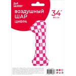 Шар (34''/86 см) Цифра, 1 Клеточки, Розовый/Фуше, 1 шт. в уп., 26641