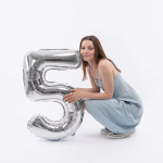 Шар (40''/102 см) Цифра, 5, Серебро, Металлик, 1 шт. в уп., 26495