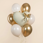 Шар (22''/56 см) Сердце, Золотой бант, Кремовый, Сатин, 1 шт. в уп., 27722