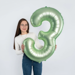 Шар (40''/102 см) Цифра, 3, Авокадо, Сатин, 1 шт. в уп., 24313