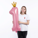 Шар (40''/102 см) Цифра, 1 Золотая корона, Розовый, 1 шт. в уп., 131191