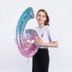 Шар (34''/86 см) Цифра, 6 Нежные искры, Розовый, Градиент, 1 шт. в уп., 131036
