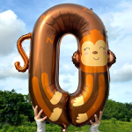 Шар (40''/102 см) Цифра, 0 Зверята, Обезьянка, 1 шт. в уп., 23650