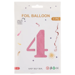 Шар (40''/102 см) Цифра, 4, Розовый, Матовый, 1 шт. в уп., 24104