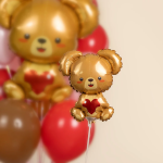 Шар (12''/30 см) Мини-фигура, Плюшевый мишка с сердцем, 1 шт., 902856