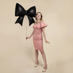 Шар (39''/99 см) Фигура, Бант, Черный, Сатин, 1 шт. в уп., 27064P