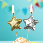 Свеча Звезда, Воздушный шар, на шпажке, Серебро, Металлик, 4,2 + 4,8 см, 1 шт. с держат., 4810