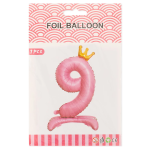 Шар (32''/81 см) Цифра на подставке, 9 Золотая корона, Розовый, 1 шт. в уп., 24199