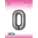 Шар (40''/102 см) Цифра, 0 Slim, Лунное Серебро, Матовый, 1 шт. в уп., B901910MMS