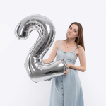 Шар (40''/102 см) Цифра, 2, Серебро, Металлик, 1 шт. в уп., 26492