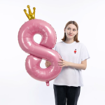 Шар (40''/102 см) Цифра, 8 Золотая корона, Розовый, 1 шт. в уп., 131198