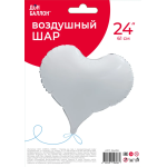 Шар (24''/61 см) Сердце, Люкс, Белый, Сатин, 1 шт. в уп., 26438