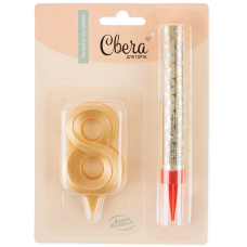 Набор, Фонтан и Свеча Цифра, 8 Грани, Золото, 10 см, 1 шт., 1778