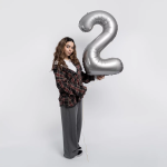 Шар (40''/102 см) Цифра, 2 Slim, Лунное Серебро, Матовый, 1 шт., 901912MMS