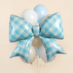 Шар (38''/97 см) Фигура, Бант, Клетка Виши, Голубой, Сатин, 1 шт. в уп., 27321