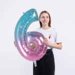 Шар (34''/86 см) Цифра, 6 Нежные искры, Розовый, Градиент, 1 шт. в уп., 131036