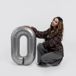 Шар (40''/102 см) Цифра, 0 Slim, Лунное Серебро, Матовый, 1 шт. в уп., B901910MMS