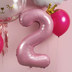 Шар (40''/102 см) Цифра, 2 Золотая корона, Розовый, 1 шт. в уп., 131192
