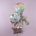 Шар (23''/58 см) Фигура, Котенок в цветах, Белый, 1 шт., 21992