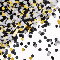 Конфетти купаж, Круг, фольга и тишью, ЧБ в золоте, Металлик, 1 см, 50 г., 6015220