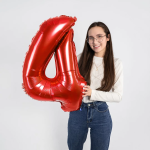 Шар (32''/81 см) Цифра, 4, Красный, 1 шт. в уп., 131384