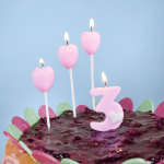 Свеча Цифра, 3 Белое сердечко, на шпажке, Розовый, 4,5 + 4 см, 1 шт. с держат., 802833