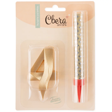 Набор, Фонтан и Свеча Цифра, 4 Грани, Золото, 10 см, 1 шт., 1774