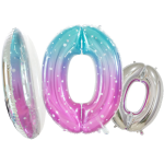Шар (34''/86 см) Цифра, 0 Нежные искры, Розовый, Градиент, 1 шт. в уп., 131030