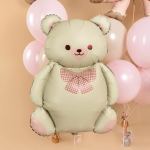 Шар (35''/89 см) Фигура, Мишка с бантом, Бежевый/Розовый, Сатин, 1 шт. в уп., 26012P