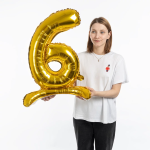 Шар (32''/81 см) Цифра на подставке, 6, Золото, 1 шт. в уп., 132016