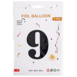 Шар (40''/102 см) Цифра, 9, Черный, Металлик, 1 шт. в уп., 27359