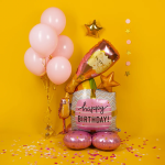 Шар 3D (48''/122 см) Фигура на подставке, Шампанское и бокал, Розовый, 1 шт. в уп., 24617