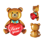 Шар (30''/76 см) Фигура 3D, Сидячий мишка с сердцем, Коричневый, 1 шт. в уп., 23206