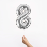 Шар с клапаном (16''/41 см) Мини-цифра, 8, Серебро, Металлик, 1 шт., R3188