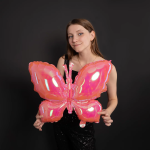 Шар (26''/66 см) Фигура, Бабочка (надув воздухом), Розовый, Хамелеон, 1 шт. в уп., 24991