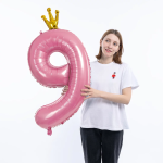 Шар (40''/102 см) Цифра, 9 Золотая корона, Розовый, 1 шт. в уп., 131199