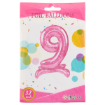 Шар (32''/81 см) Цифра на подставке, 9, Розовый, 1 шт. в уп., 24149