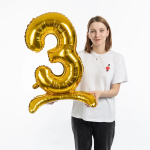 Шар (32''/81 см) Цифра на подставке, 3, Золото, 1 шт. в уп., 132013