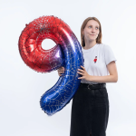 Шар (40''/102 см) Цифра, 9 Героическая тема, Красный/Синий, 1 шт. в уп., 26979