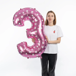 Шар (40''/102 см) Цифра, 3 Сердечки, Розовый, 1 шт. в уп., NMP3/PINK/V