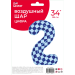 Шар (34''/86 см) Цифра, 2 Клеточки, Голубой/Синий, 1 шт. в уп., 26632