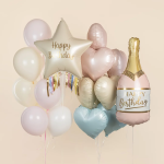 Шар (32''/81 см) Фигура, Бутылка Шампанское, Happy Birthday, Розовый, Сатин, 1 шт. в уп., G72273-P