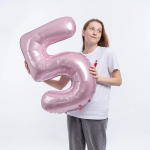 Шар (34''/86 см) Цифра, 5 Slim, Светло-розовый, 1 шт. в уп., 130015