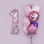 Шар (34''/86 см) Цифра, 1 Волшебные единороги, Розовый, 1 шт. в уп., 24801