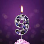 Свеча Цифра, 9 Пузырьки, на шпажке, Сиреневый, Металлик, 4*5,5 + 4 см, 1 шт. с держат., 5589