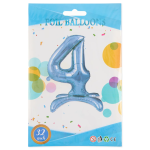 Шар (32''/81 см) Цифра на подставке, 4, Голубой, 1 шт. в уп., 24154