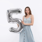 Шар (40''/102 см) Цифра, 5, Серебро, Металлик, 1 шт. в уп., 26495