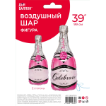 Шар (39''/99 см) Фигура, Бутылка Шампанское, Розовый, 1 шт. в уп., 190417PP
