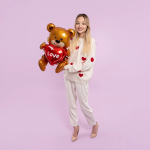 Шар (20''/51 см) Фигура 3D, Сидячий мишка с сердцем, 1 шт. в уп., 24255