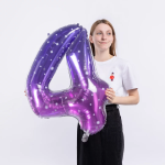 Шар (34''/86 см) Цифра, 4 Сияющий космос, Сиреневый, Градиент, 1 шт. в уп., 131024